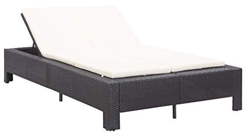 Camerina 2-Personen-Sonnenliege mit Auflage Sonneninsel Auflagen Rattanliege Outdoor Gartenbett Balkon Bett Outdoor Schwarz Poly Rattan