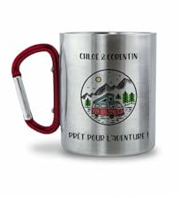 DECOHO - Mug escalade inox double paroi - Tasse robuste avec mousqueton - 33 cl, personnalisable, isolante et légère