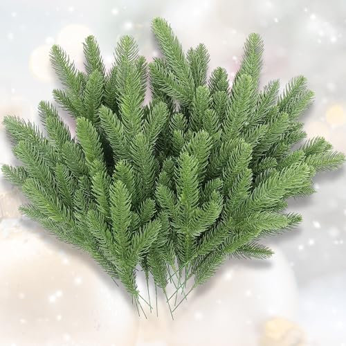 Homcomodar 50 Piezas Pino Artificiales de Navidad Verde Plantas Artificiales Decorativas Agujas de Pino para Manualidades Guirnaldas Coronas Adornos de Navidad Decoración
