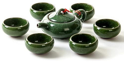 YzoTek Eisrissglasur Porzellanteeset - Chinesisches Kung Fu Teeservice Utensil mit Mehrfarbigen 6 Teetassen(1.7 Unzen) und Teekanne(6.8 Unzen)