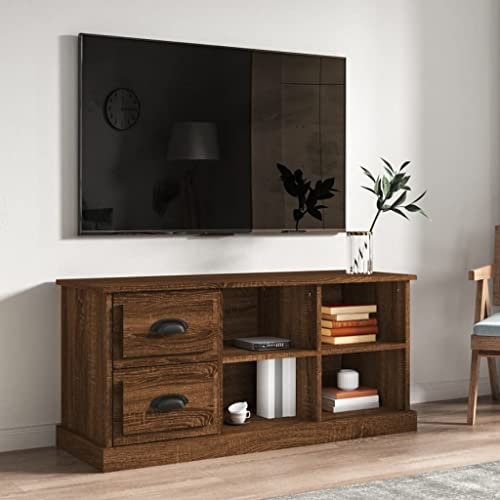 FIRBNUS TV-Schrank Braun Eichen-Optik 102x35,5x47,5 cm TV Lowboard Holz TV Unterschrank TV Cabinet TV Lowboard Holz Kommode Holz TV Kommode Sideboard Holz Industrial Möbel Sideboard Industrial