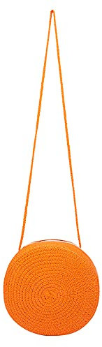 ARVALOLET Fashion Women's Shoulder Bag Straw Woven Pure Colour Shoulder Bag Casual Women's Summer Beach Holiday Round Small Handbag, orange, 220*145*80mm