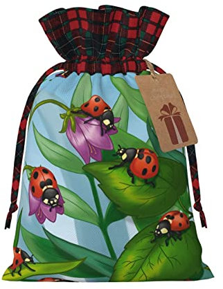LAMAME Marienkäfer gedruckt Weihnachten Kordelzug Geschenktüten mit Kraft Etiketten Geschenkpapier Taschen