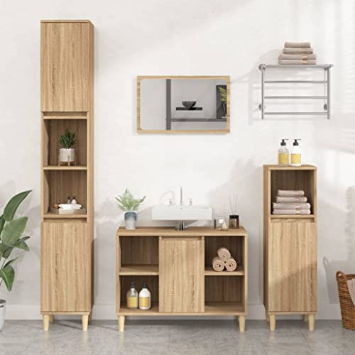 MNISDFL Schwebender Badezimmerschrank Freistehender Aufbewahrungsschrank Waschbeckenunterschrank Sonoma-Eiche 80x33x60 cm Holzwerkstoff