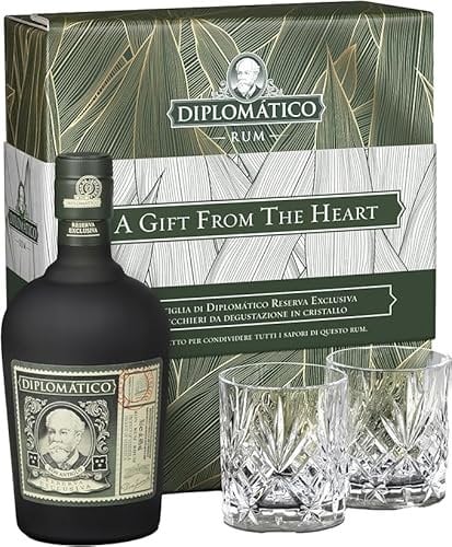 2 Confezioni di Diplomatico Rum Reserva Exclusiva Gift Box con Bicchieri e Bottiglia 70cl - IDEA REGALO - 2 Confezioni Gift Box con Bicchieri e Bottiglia da 70cl di Rum Diplomatico Reserva Exclusiva
