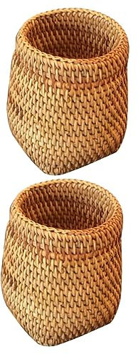 BESTonZON 2 Stk Handgemachtes Rattan Stiftehalter Aus Rattan Hyazinthe Pflanzer Aufbewahrungskorb Für Tee Teeeimer Aus Rattan Hohe Weidenvase Zahnputzbecher Hochzeit Hölzern Bürstenhalter