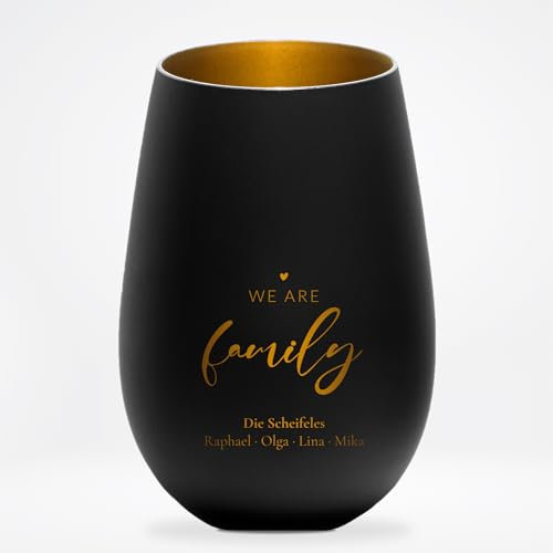Geschenkfreude We Are Family Windlicht personalisiert mit Gravur - Deko Teelichthalter mit Namen der ganzen Familie - personalisierte Geschenke zu Weihnachten - Geschenkideen für die Familie