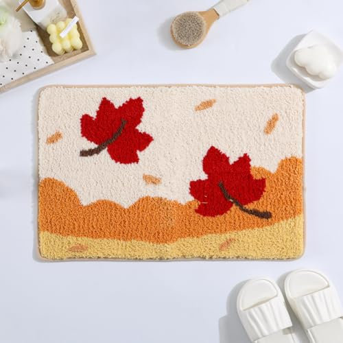Loismood Extra saugfähige Badematte, rutschfest und maschinenwaschbar, dicker flauschiger Badteppich für Dusche, Schlafzimmer und Küche (78,7 x 50,8 cm, Rot)