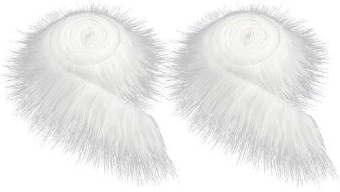 Lot de 2 bandes de tissu en fourrure synthétique blanche, tissu décoratif en soie, fourrure moelleuse, moustache, jouet en plastique, travaux manuels