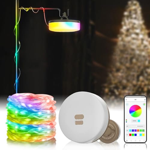 Camping Lichterkette Aufrollbar, 6/10M Wasserdichte Tragbare Verstaubare Lichterkette Außenbereich, USB Wiederaufladbare Campinglampe LED Water Proof Battery Fairy Lights (APP-Version gelb 6 Meter)