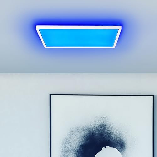 Lightbox Basic LED Aufbaupaneel mit RGB Backlight Effekt - dimmbar per Fernbedienung - zeitloses Wand- & Deckenpanel - 42 x 42 cm - 3000 lm - 4000 K - ein Allrounder - aus Kunststoff - in Weiß