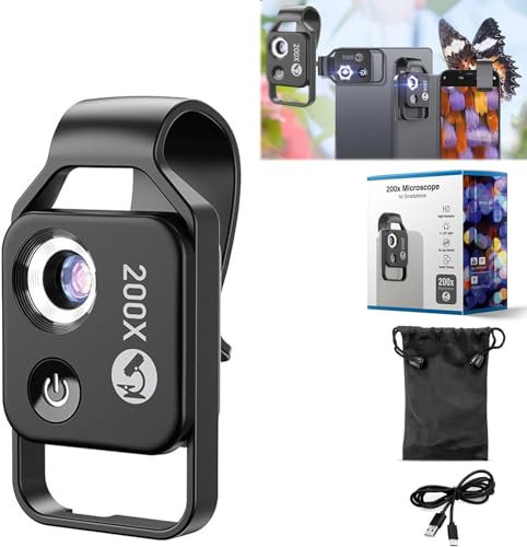 Nanozoom 200x Magnification, Nanozoom High-Tech Clip-On Lens Turns Any Smartphone into a Pro-Microscope, Phone Microscope Lens with LED Light, Portable Digital Microscope Universal Lens