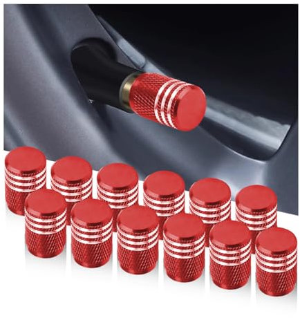 Adunsiaoto 12 Stück Auto Ventilkappen Abdeckung, Autoventil Aluminium Kappen, Ventilkappen Korrosionsbeständig, Reifenventil-Staubkappen Universal Ersatz Vans(Rot)
