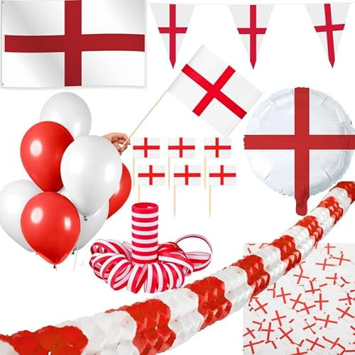 England Georgskreuz Party Deko Set 237 TLG. Partyset Partydeko rot weiß St. George Fussball WM EM