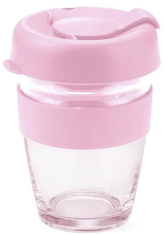 Reusable Glass Coffee Cup/Travel Mug with Lid - Heat Resistant Sleeve Surround Eco Friendly with Plugged Removable Lid (Pink)