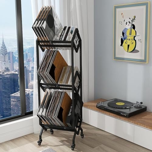 VEDECASA DJ Vinyl Record Schallplatten Regal Vinyl Regal mit 3-stöckiges Speicherhalter Rack LP Storage Display Ständer Regals Plattenspieler für Wohnzimmer Schallplattenständer