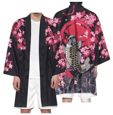 Uplateng Japanischer Anime 3D Cardigan Kimono Manga Samurai Haori Jacke Cosplay Mittellanger Umhang Yukata Übergröße XXS-4XL (3,6XL)