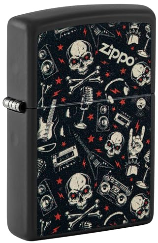 Zippo Lighter: Skulls and Music Pattern - Black Matte 46055