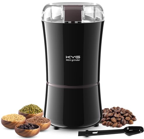 KYG Electric Coffee Grinder for Espresso Beans, Nuts & Grains, Powerful Compact Coffee Bean Grinder One Touch Operation & Stainless Steel Blades 200w Black
