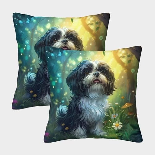 YKSDLFDUI Skye Terrier Kissenbezug 2er Set Kissenbezüge Wohnzimmer Kissenhülle Sofakissen Polyester Polster Textil Für Sofa Schlafzimmer Couch Outdoor Deko Kissen 45x45cm