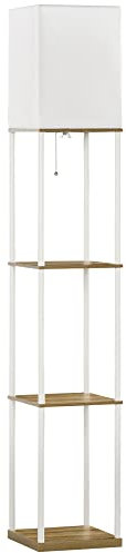 HOMCOM Stehlampe, Stehleuchte mit 3 Fächern, E27 Sockel, 40 W Standlampe mit Stoff-Lampenschirm für Wohnzimmer, Schlafzimmer, Weiß, exkl. Glühbirne