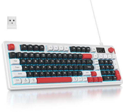 SbocKeeb Clavier sans Fil, 96% Ordinateur Clavier Silencieux Gaming à Membrane, Disposition Américaine QWERTY, Bluetooth/2,4 G/USB RGB Crémeux Claviers avec Pavé Numérique