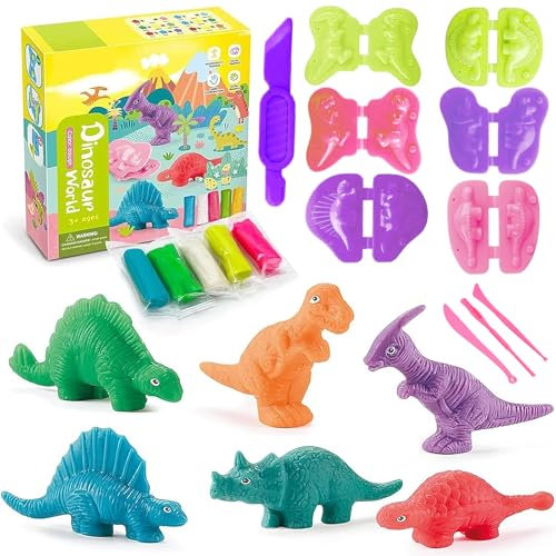 GmwyCzV 15 Stück Knete Zubehör Set, Dino Knetwerkzeug für Kinder mit Modelliermasse, Knete Set, Plastilin Kinderknete Knetwerkzeug Kinder, Geschenk für Jungen und Mädchen im Alter von 2-12 Jahren