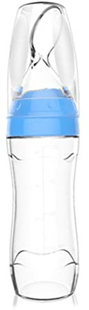 Pastoralist Baby Cereal Feeder Bottle,Silicone Squeeze Rice Cereal Feeding Bottle Portable Baby Food Dispensing Spoon Feeder Blue