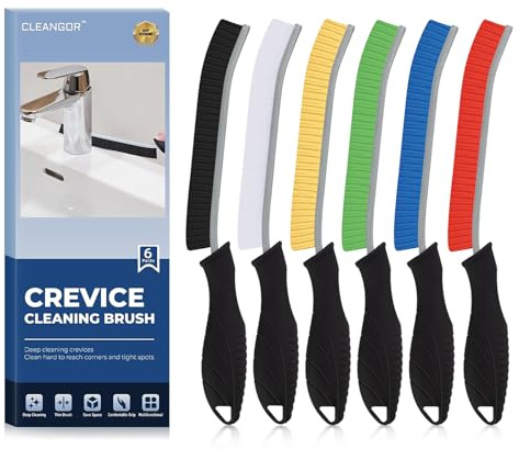 Cleangor Crebrush - Crevice Cleaning Brushes for Hard to Reach Tight Space, Home Essentials, Cleaner Scrub Brush Tool, Cleaning Supplies for Shower, Bathroom, Kitchen, Toilet, Window (6, Multicolor)