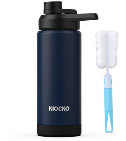 Kiocko botella agua acero inoxidable,1 litro, 800 ml, 600 ml, sin BPA, a prueba de fugas, botella agua gimnasio térmica para escuela, deportes, ciclismo, gimnasio, niños y niñas(Azul marino)