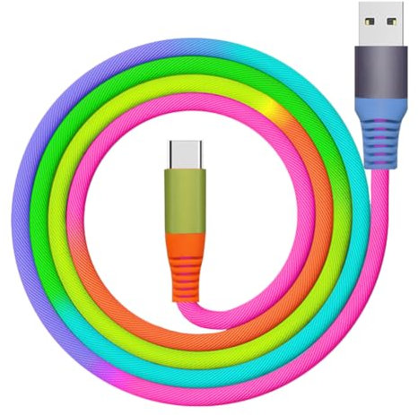 KINDRM USB C Charger, 3.2ft Colorful Gradual Braided USB A to Type C Cable Fast Charging Cord for iPhone 16 15 Pro Max Carplay, iPad Air/Mini, Samsung Galaxy S24 S23 S22 S21 S20 A54 A53, LG More
