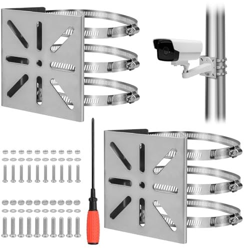 2 Stück Masthalterung Universal Halterung für Überwachungskamera, Masthalterung Kamera Edelstahl Außen, 6 Schlaufen Universelle Vertikale Masthalterung Halterung für Ring Kamera IP-Kamera CCTV-Kamera