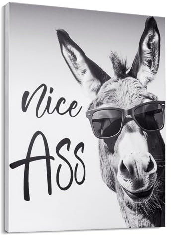 Deveosa Lustiger Badezimmer-Wandschmuck – Netter Arsch, Esel, einzigartiges, cooles Schwarz-Weiß-Kunstwerk für Toilette, Gemälde, Tier-Leinwand, singt, Dekoration, Bilder, Dekorationen, 30,5 x 40,6 cm