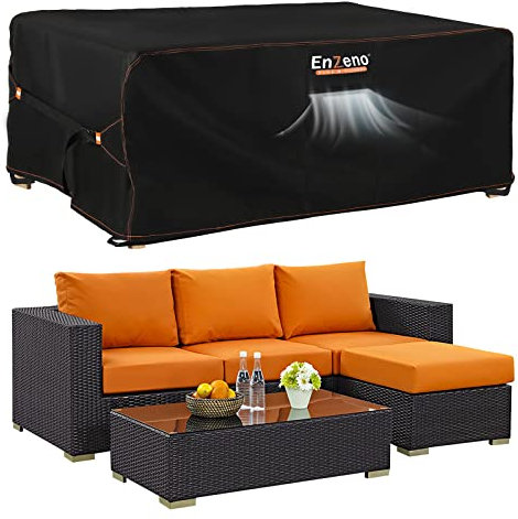 Enzeno Gartenmöbel Abdeckung Wasserdicht,Winterfest Abdeckplane Gartenmöbel,420D Oxford Gewebe Schutzhülle Gartentisch,Abdeckung für Gartentisch Sitzgruppe,Rechteckig 230x230x90cm