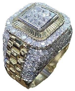 Volldiamant-Ring, Hip-Hop, Punk, Wasserbohrer, Iced Out, Goldring für Herren, handgefertigt, zierlich, glitzernd, Gold, Diamant, Herrenringe, Boss, kubanischer Stil für Männer, Edelstahl, Zirkon