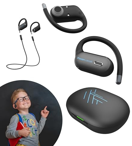 PowerLocus Kids Headphones Wireless Open Ear, 85dB Safe Volume Limit, Bluetooth Open-Ear Earbuds with Enhanced AI Microphones, Comfortable,12x17mm Deep Bass Drivers, Neckband Earphones for Kids (Blue)