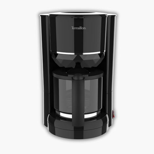 Terraillon - DIAMANT NOIR - Cafetière filtre Electrique, Verseuse verre, 980W, Capacité 1,25L, Maintien au chaud, Indicateur de niveau d'eau-,Fonction anti-goutte, Base reliefée effet Diamant, Noir