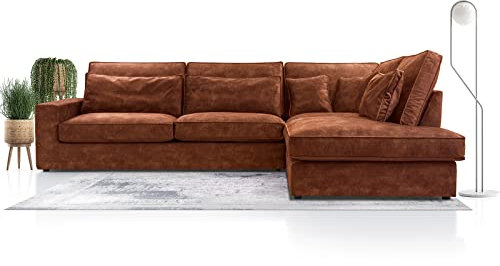 X-Group4th Modernes Ecksofa Mit Kissen,Die Beste Ecke! Wohnbereich mit Bettkasten! Wave Spring Back Gedeckt Für Wohnzimmer Bequem und Stilvoll,Freistehend,89x314x224cm,Rechte Seite,SCHWARZ