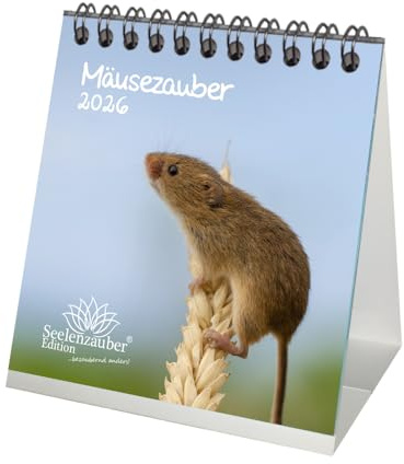 Mäusezauber Tischkalender 10cm x 10cm für 2026 Mäuse - Geschenkset Inhalt: 1x Kalender, 1x Weihnachtsanhänger (insgesamt 2 Teile)