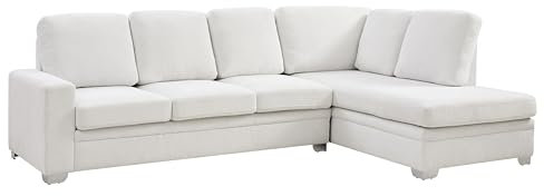 Large Corner Sofa, Left Hand Sofa or Right Hand Corner Sofa, Couch in Upholstered Jumbo Cord or Linen Fabric, L Shaped Sofas with Optional Matching Footstool (Cream Linen, Right Hand Facing)