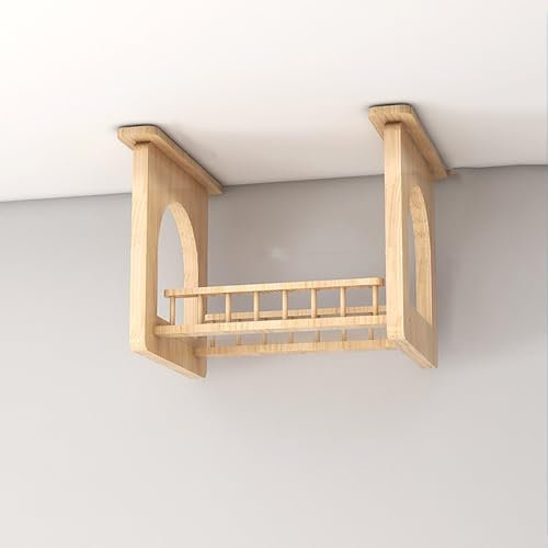 ZSXZCBDQ Kratzwand für Katzen aus Neuseelandkiefer mit Hängebrücke und Glassteg, Katzenwandmöbel und Regale zum Klettern, Deckenmontage, 10 Kg Tragkraft(50 * 45 * 35/2)