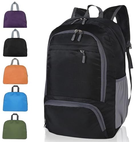 GUZHAIREN 30L Foldable Backpack, Waterproof Rucksack for Men Women, Black