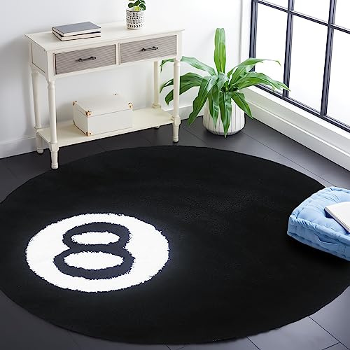 Luxixiry Teppich mit 8 Bällen, 1 m groß, schwarz, rund, getuftet, für Billard-Pool-Teppich für Schlafzimmer, Kinderspielzimmer, Wohnzimmer, rutschfest, flauschiges Dekor