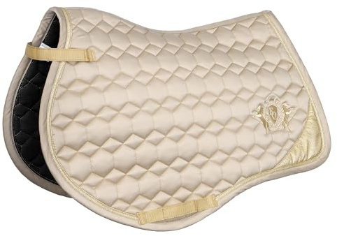 EQUESTRIAN QUEEN Schabracke, Anatomisch geformte Dressurschabracke mit Glitter Mesh, atmungsaktiv, mit Logo - Milan Bamboo 25AW (Beige, Vielseitigkeit)