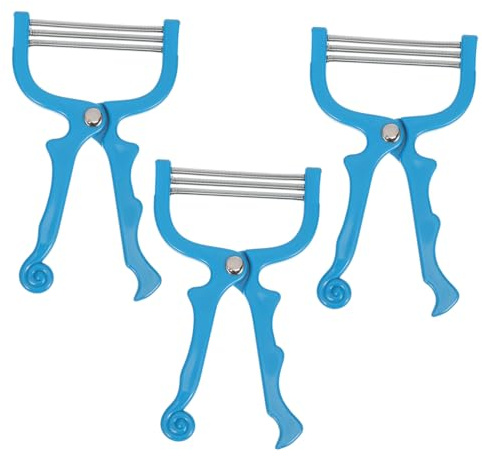 Gesichtsepilierer Manuell mit Edelstahlfeder und ABS Griff, Blau, 3 Stück | Kinn und Koteletten, Batteriefrei, Rutschfestes Design, 15x9x1cm, für Geschäftsreisen