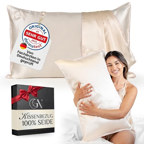 Seidenkissenbezug 40x80 100% Seide für Haut und Haar | Höchste Klasse 6A, 22 Momme | Von Dermatologen Zertifiziert | Seidenkissen | Silk Pillowcase 40x80 (Light Champagne – Rosafarbener Rand)