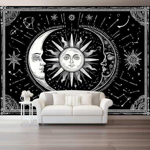 Papier Peint Panoramique 3D Fantaisie Noir Soleil Lune - Tapisserie Panoramique Mural Décoration Salon - Toison Mur Xxl Tableaux Muraux Photo Décoration Murale 200 X 140 Cm