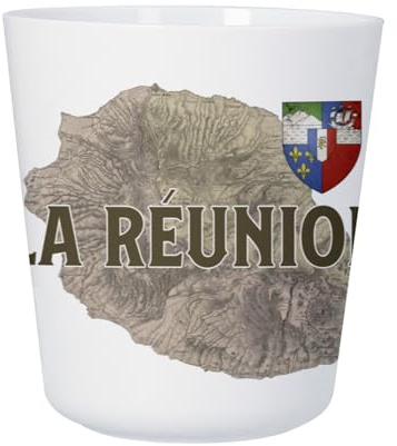 Tasse Plastique Incassable Enfant et Adulte - La Réunion 974 Ile Departement Carte Ancienne France - Mug Polymère Résistante aux Chocs - Idéal Maison, École, Camping et Pique-Nique - Imprimé en France