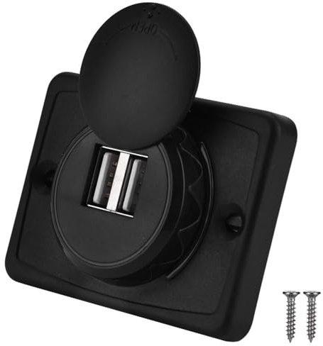 WPKD BLUEIY Chargeur Voiture, 2 USB 3.1A 12V/24V 16W Prise à Encastrer avec Voyants LED, Coque en ABS Noir Étanche pour Bateau, Camping Car, Bus