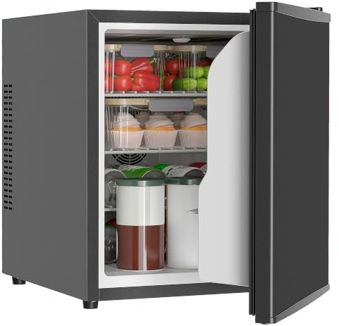 HOMCOM Mini Kühlschrank 44L/46 Dosen Kleiner Kühlschrank, Schwarz | Einstellbarer Thermostat, Verstellbare Einlegeböden, Innenbeleuchtung, Verstellbare Fußpolster, für Büro, Wohnheim
